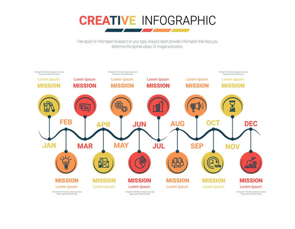 "Timeline business for 12 months, 1 year, Timeline infographics design vector" - Vector, Imagen