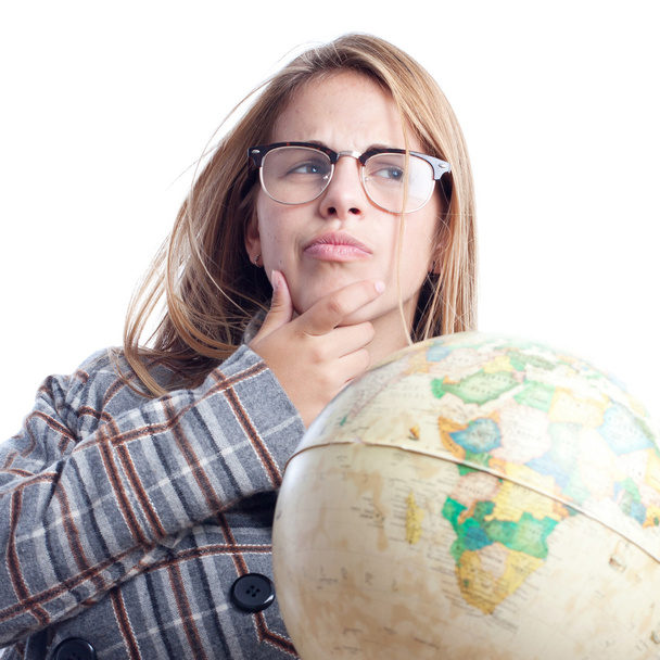young cool woman with world globe - Foto, Bild