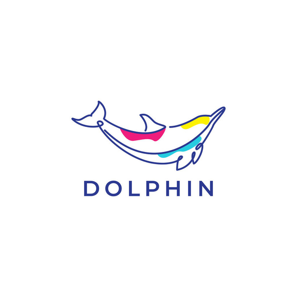 dolphin ocean minimalist abstract line art logo design - Vector, Imagen
