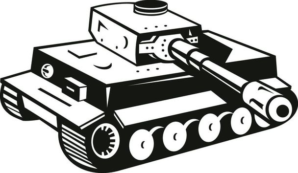 "Toinen maailmansota saksalainen panssarivaunu Retro musta ja valkoinen" - Vektori, kuva