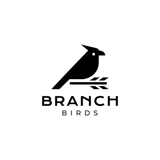 フィンチ鳥on twig現代のミニマルロゴデザインベクトル - ベクター画像