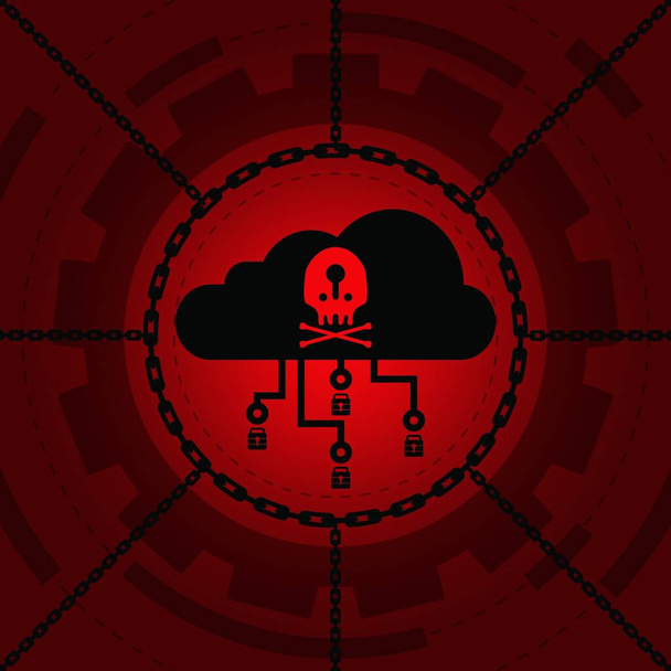 Cyber attack malware wannacry or maze ransowmare virus encrypted files and lock on cloud computer concept. Hacker is offering key to unlock data for money. Vector illustration of security technology - Vecteur, image