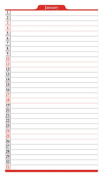 Stycznia, miesięczne planner kalendarz - Wektor, obraz