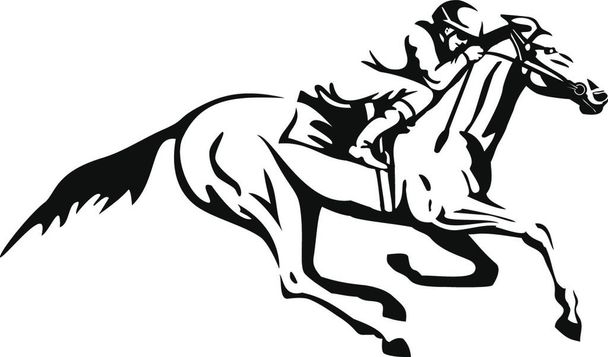 "Jockey a caballo Caballo o Carreras de Caballos Retro Blanco y Negro" - Vector, Imagen