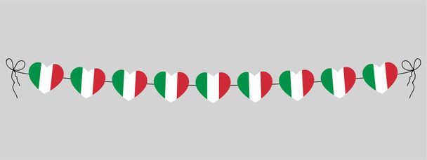 flag of Italy hearts garland, string of green, white and red hearts, simple decorative vector illustration - Вектор,изображение