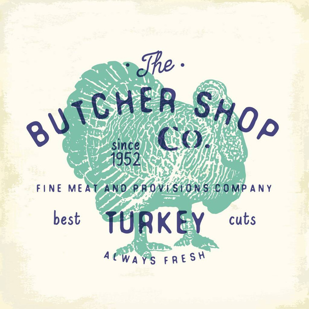 "Butcher Shop emblema vintage produtos de carne de peru, açougue logotipo modelo estilo retro. Design Vintage para Logotipo, Etiqueta, Emblema e design de marca. ilustração vetorial
." - Vetor, Imagem