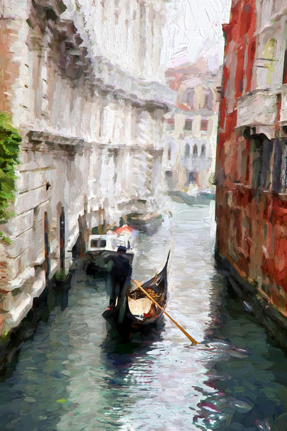 Venetië met gondels, Italië, olieverfschilderij - Foto, afbeelding
