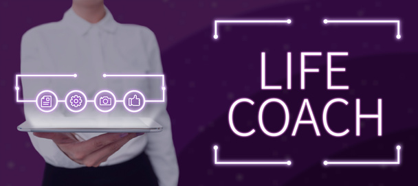 Концептуальный заголовок Life Coach, Business idea Человек, который консультирует клиентов, как решить их проблемы или цели - Фото, изображение