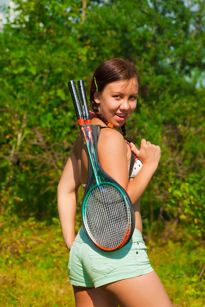 Girl with racket - Φωτογραφία, εικόνα