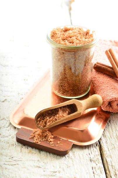 Body scrub - brown sugar with cinnamon. - Photo, Image
