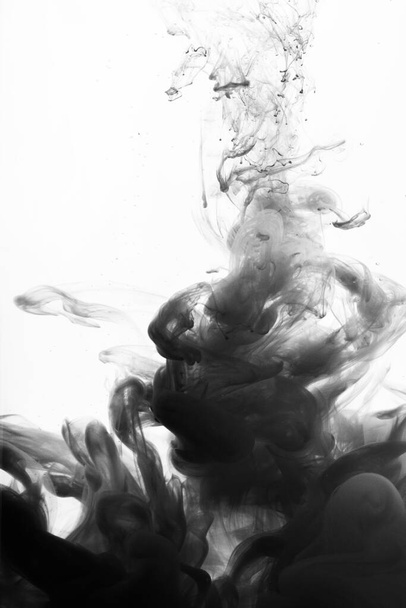Zwart-wit stromend in rookvormen, gladde abstracte beweging door acrylverf - Foto, afbeelding