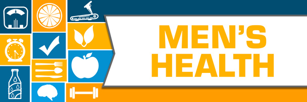 Mens Health koncepcja obrazu z tekstem i symboli związanych ze zdrowiem. - Zdjęcie, obraz