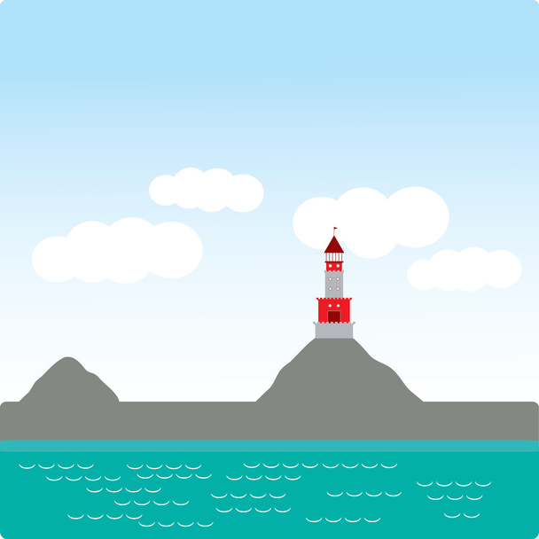 lighthouse, island, ocean, beach, sea, nautical. vector - Вектор,изображение