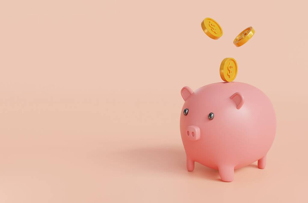 Piggy bank isolated on pink background.Symbol of goals in savings.investing and business.money management.Saving and money growth concept.Dollar.Money box.3D rendering - Foto, imagen