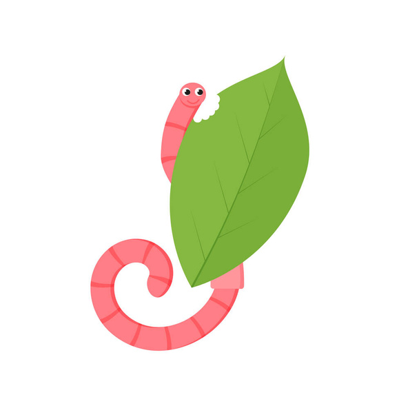 Worm eet blad pictogram cartoon vector. Bodemcompost. Boerderijvuil 10 - Vector, afbeelding