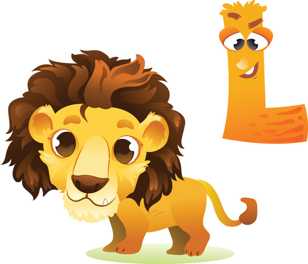 Ζώων αλφάβητο για τα παιδιά: L για το λιοντάρι - Διάνυσμα, εικόνα