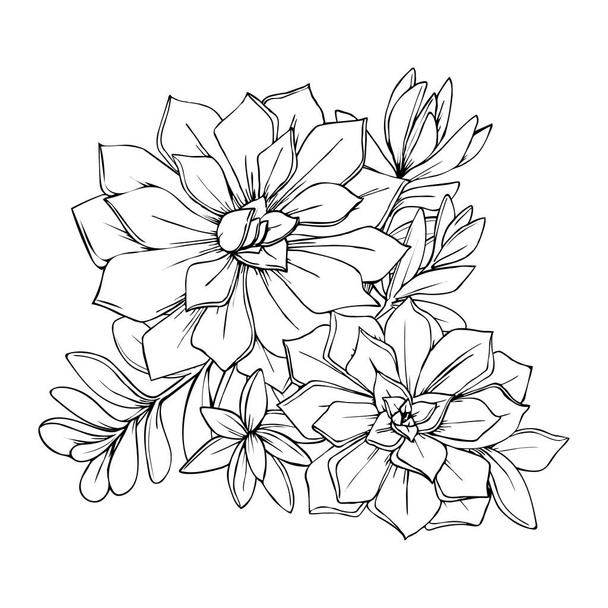 illusztráció zamatos virágok grafikus dekoratív elem fekete-fehér illusztráció vektor - Vektor, kép