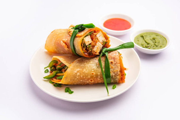 Cottage Cheese Paneer kathi roll or wrap known as kolkata style spring rolls - Photo, Image