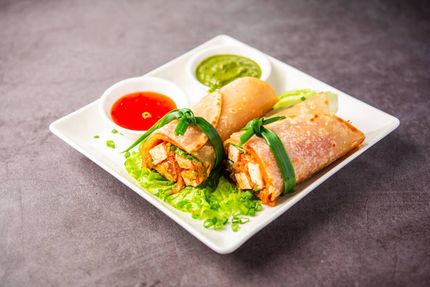 Cottage Cheese Paneer kathi roll or wrap known as kolkata style spring rolls - Photo, Image