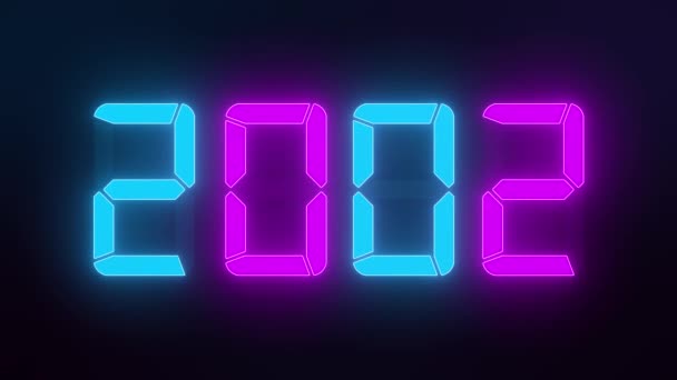 Videoanimation einer LED-Anzeige in Blau und Magenta mit den kontinuierlichen Jahren 2000 bis 2023 auf dunklem Hintergrund - stellt das neue Jahr 2023 dar - Urlaubskonzept - Filmmaterial, Video