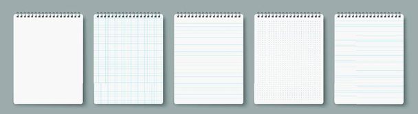 "Línea de cuaderno punto cuadrado. Plantilla de diario. Bloc de notas conjunto de páginas vacío. Vector en blanco lista blanca maqueta arriba" - Vector, Imagen