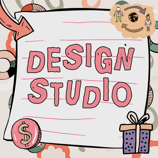 Conceptual caption Design Studio, Word Wpisany na środowisko pracy specjalnie dla projektantów i rzemieślników - Zdjęcie, obraz