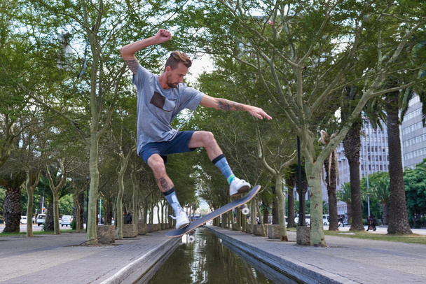 Skating is more than a hobby. skateboarders in the city - 写真・画像