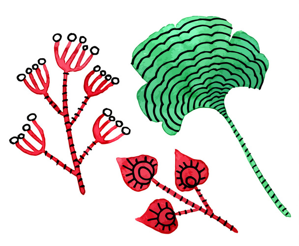 blad van Ginkgo biloba en rood takken - Vector, afbeelding