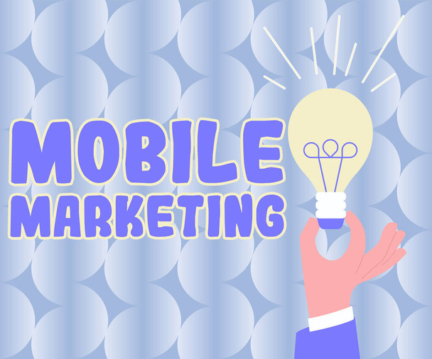 Inspiráció mutató jel Mobil Marketing, Internet Concept reklám, amely támogatja a termékeket adaptálható eszközök - Fotó, kép