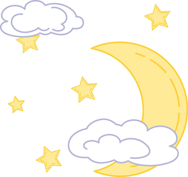 The moon is covered by a cloud in the sky with clouds and stars. - Vector, imagen