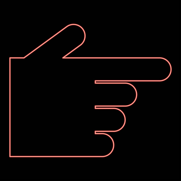 Neon ukazující rukou červená barva vektor ilustrace obrázek plochý styl světlo - Vektor, obrázek