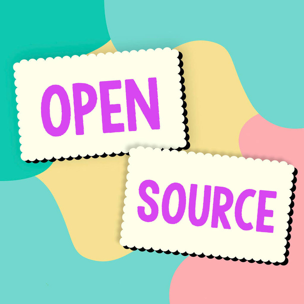 Texto que muestra inspiración Open Source, Visión general del negocio contiene el código fuente que se puede modificar y mejorar - Foto, imagen