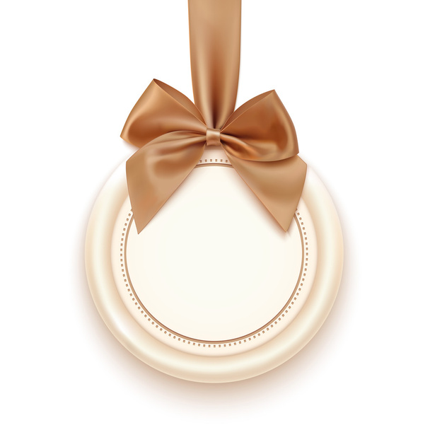 Blank badge with golden ribbon and bow. - Διάνυσμα, εικόνα