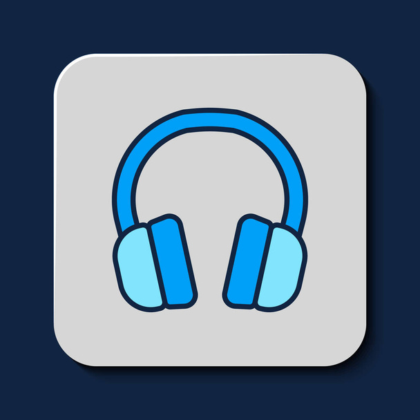 Filled outline Headphones icon isolated on blue background. Earphones. Concept for listening to music, service, communication and operator.  Vector - Vector, Imagen