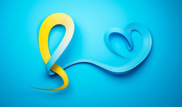 Kazachstán vlajkové barvy, aby luk k srdci s stuhou 3D ilustrace - Fotografie, Obrázek