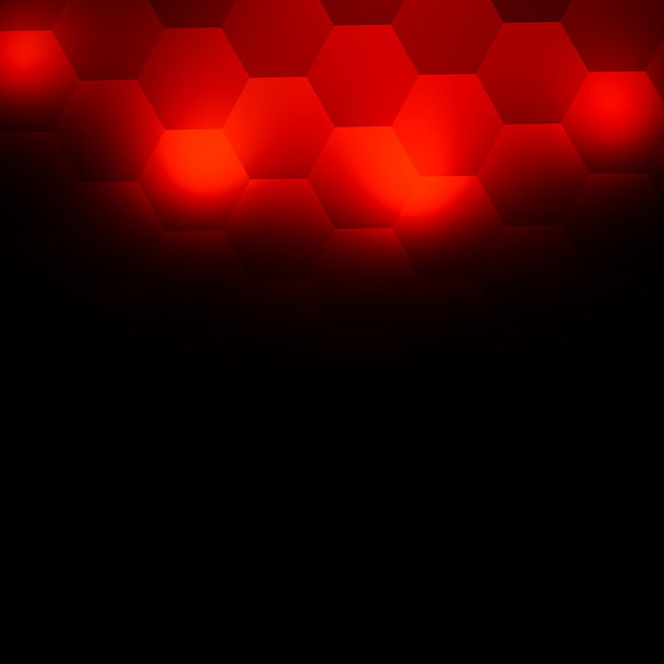 抽象的な赤い背景 - 幾何学的六角形のイラストデザイン - 現代のXmasグリーティングカードテンプレート - 電気照明効果 - 照らされた明るいハニカムパターン - シュールな夜のイルミネーション - - 写真・画像