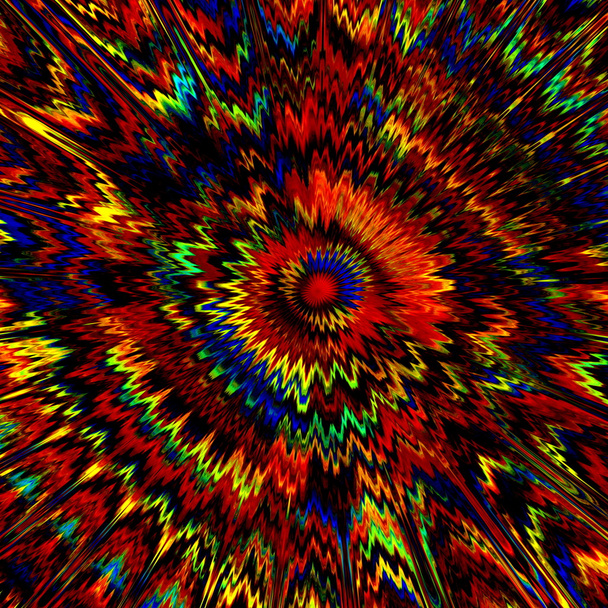 Peinture colorée éclaboussante - Art abstrait - Arrière-plan dans les couleurs arc-en-ciel - Fractales rouges génératives - Illustration surréaliste de fantaisie kaléidoscopique - Généré numériquement - Vortex central
 - - Photo, image