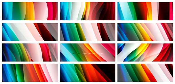 Conjunto de fondos abstractos de degradado de color fluido simple de moda de color arco iris con efecto de línea de onda dinámica. Ilustraciones vectoriales para fondos de pantalla, Banner, Fondo, Tarjeta, Ilustración de libros - Vector, Imagen