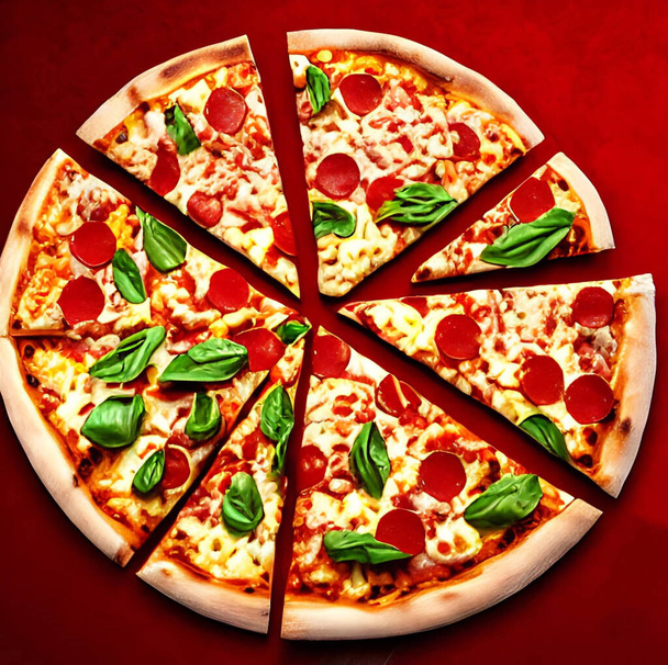 Une pizza. Cuisine italienne traditionnelle fast food. Gourmet pizza maison fraîche délicieuse. Une collation européenne. Concept flyer et affiche pour pizzerias ou restaurants. - Photo, image