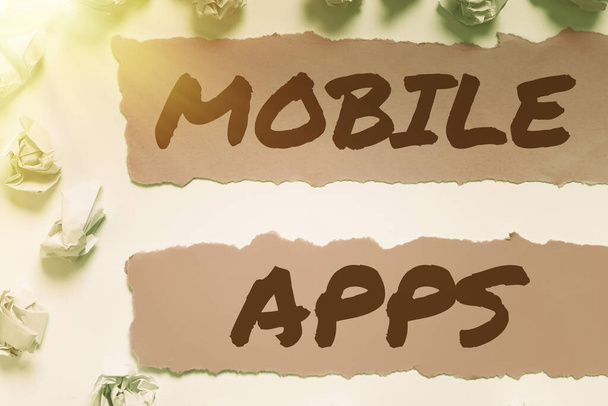Текст, показывающий вдохновение Mobile Apps, Word для программного обеспечения, предназначенного для работы на портативных устройствах - Фото, изображение