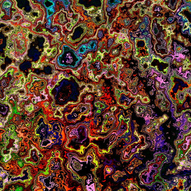 Kleurrijke psychedelische abstracte achtergrond kunst - Splashes Artwork - gemorst verf - chaotische puinhoop - zwarte inkt vlekken - gegenereerd Fractal Image - Chaos Concept - Fantasy Illustration - rommelig ongeorganiseerde - Foto, afbeelding