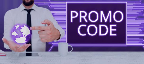 Légende de texte présentant Code Promo, Numéros numériques approche d'affaires qui vous donnent une bonne remise sur certains produits - Photo, image