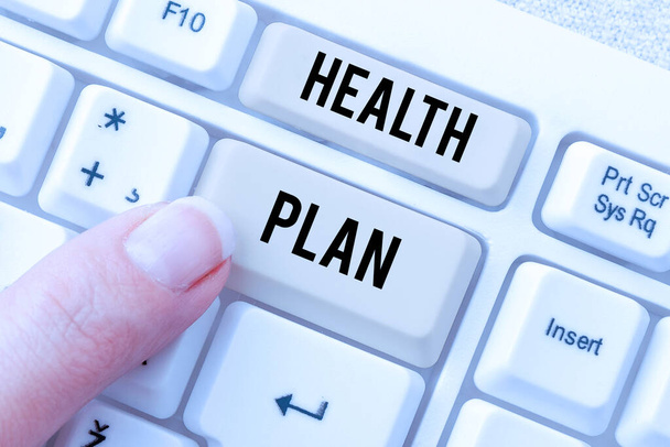 Podpis koncepcyjny Plan ochrony zdrowia, Internet Rodzaj ubezpieczenia obejmującego usługi medyczne o wysokich kosztach - Zdjęcie, obraz