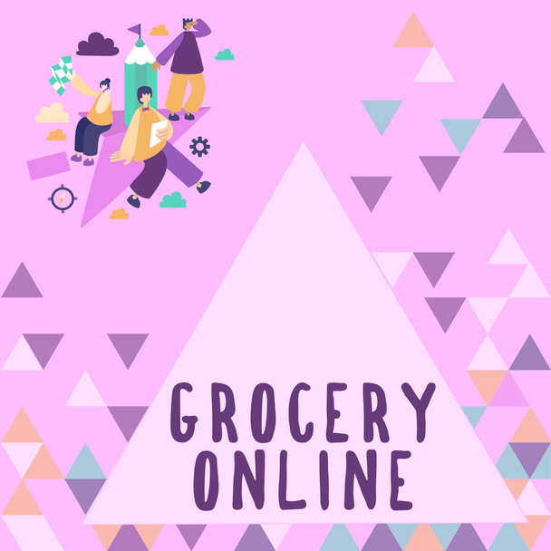 Text zobrazující inspiraci Obchod s potravinami Online, Business idea digitální verze supermarketu akceptující online objednávku - Fotografie, Obrázek