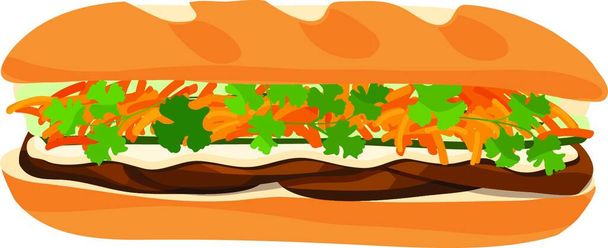 Beef Banh Mi Sandwich, einfache Vektorillustration - Vektor, Bild