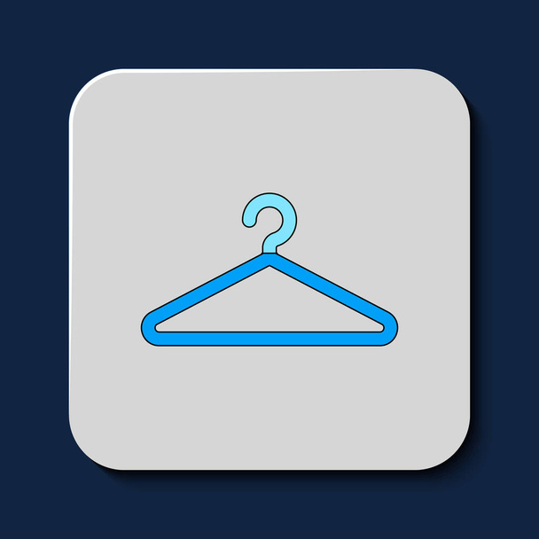Filled outline Hanger wardrobe icon isolated on blue background. Cloakroom icon. Clothes service symbol. Laundry hanger sign.  Vector - Вектор,изображение