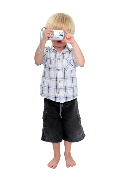 Isolated photo of young boy taking a photograph - Fotoğraf, Görsel