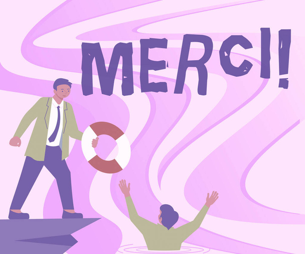 Текст, показывающий вдохновение Merci, бизнес-концепция спасибо на французском языке, что говорится, когда кто-то помогает вам во Франции - Фото, изображение