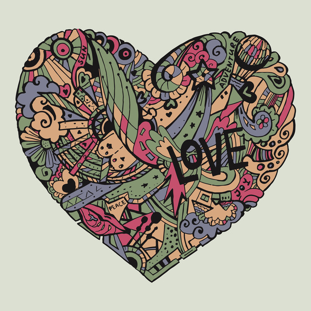 Dodle colorful heart with ornate otnament - Вектор,изображение