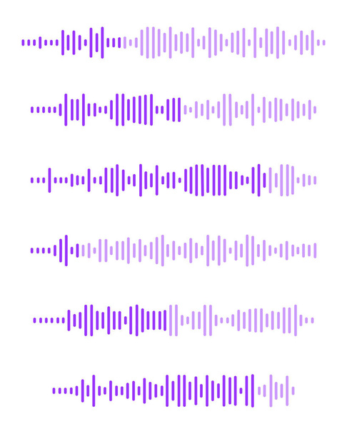 Sound wave icons. Voice message signs. Audio file pictograms. Record, pulse or voicemail sembols isolated on white background. Elements of online messenger, radio, podcast mobile app interface. - Vector, Image